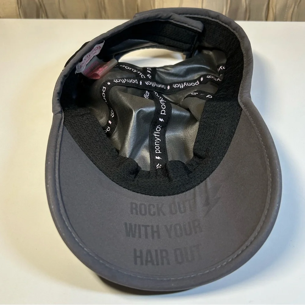 Ponyflo Black Gray Women's Ponytail Cap Hat Velcro Adjustable - Picture 7 of 16